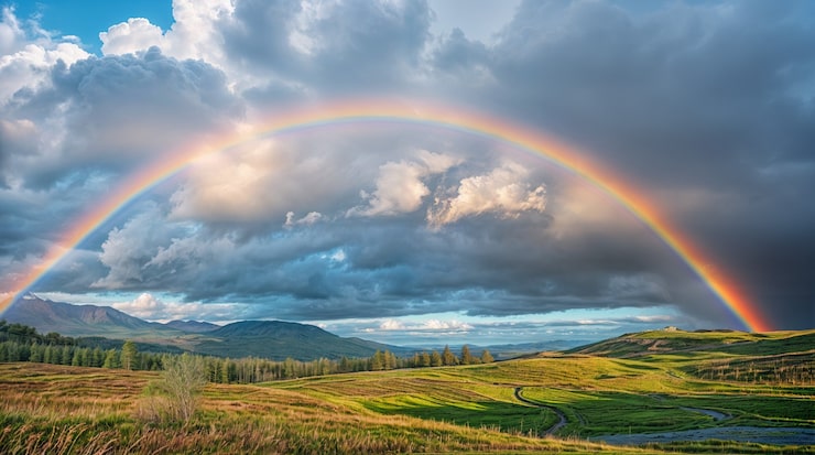 Gratis Bild utsikt över vacker regnbåge över naturlandskap