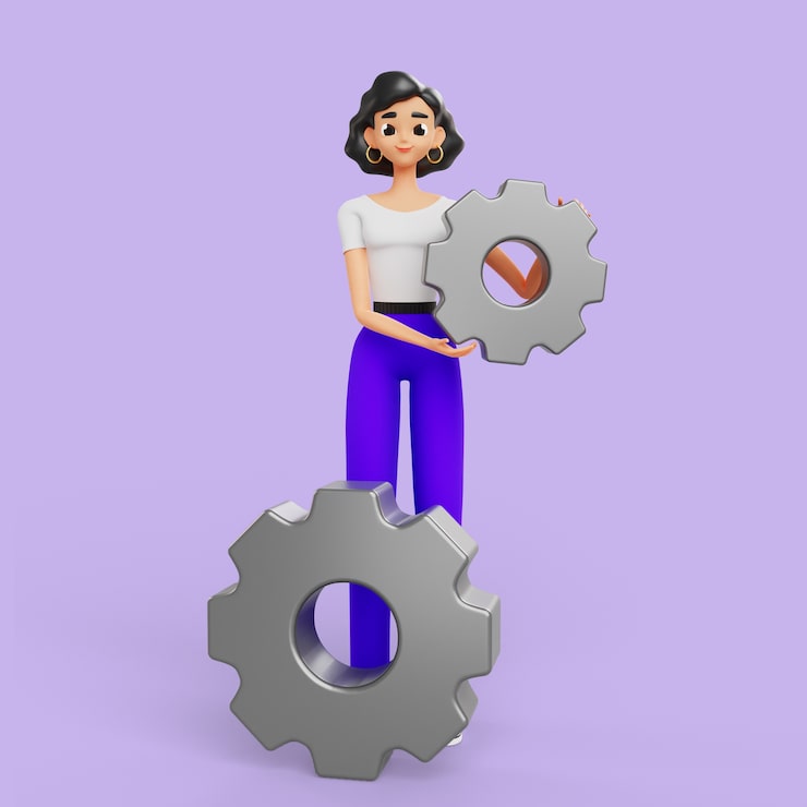 Gratis PSD 3d-kvinde, der poserer med gearhjul