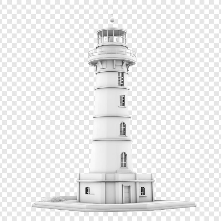 Gratis PSD 3d-modell av en klassisk vit fyr kuststruktur maritim symbol navigationsguide arkitektonisk design 3d-rendering