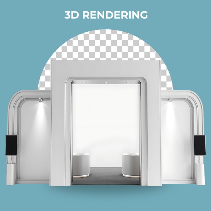 Gratis PSD 3d-rendering af en tom messestand