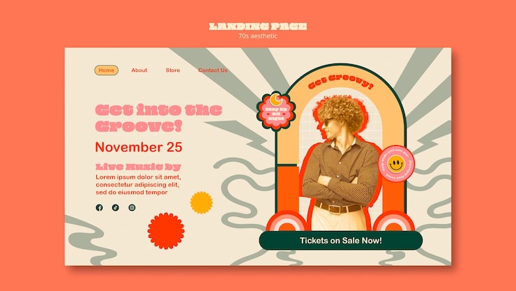 Gratis PSD 70-talls estetisk landingssidemal