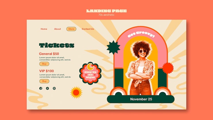 Gratis PSD 70-talls estetisk landingssidemal