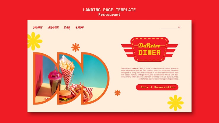 Gratis PSD american retro restaurant landingssidemal