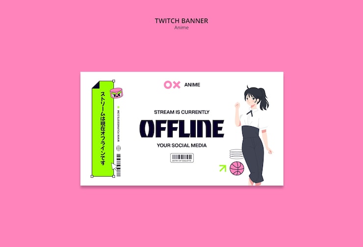 Gratis PSD anime-tema twitch banner: stream offline