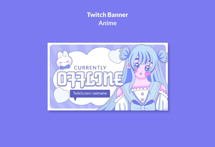 Gratis PSD anime twitch banner: skærm for øjeblikket offline