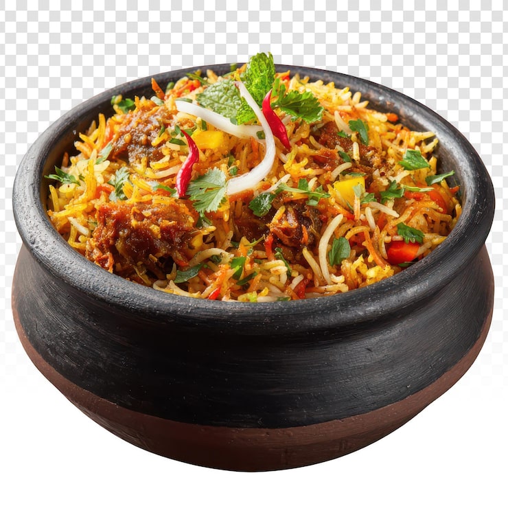 Gratis PSD autentisk indisk biryani serverad i en traditionell lergryta