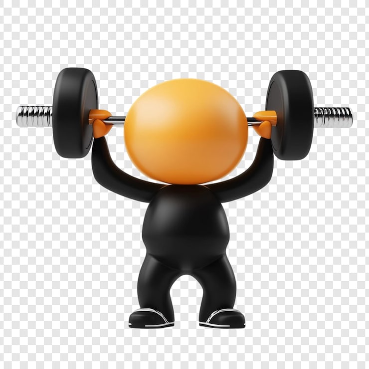 Gratis PSD beslutsom 3d-figur, der løfter vægte, stærk kraftfuld træning fitness