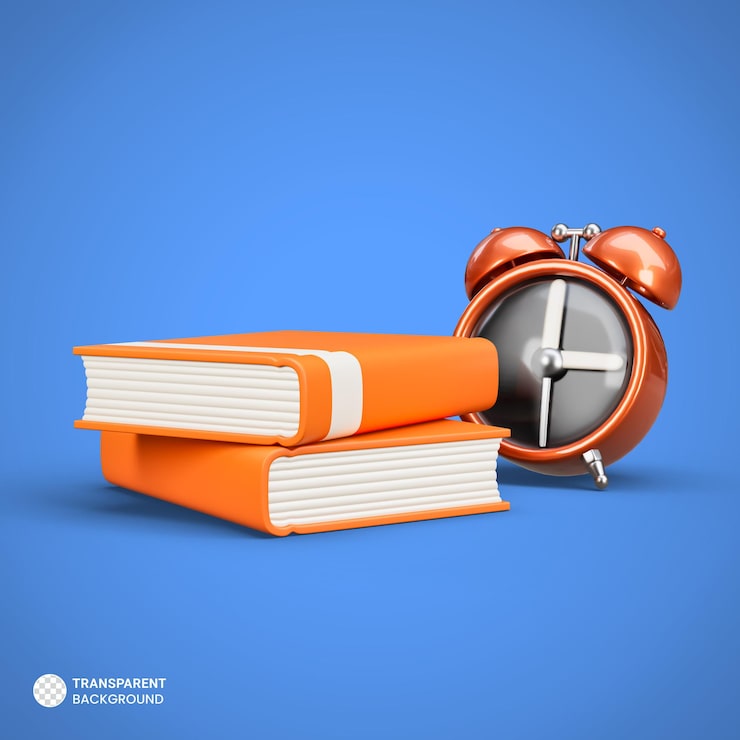Gratis PSD böcker med väckarklocka ikon isolerad 3d-renderingsillustration