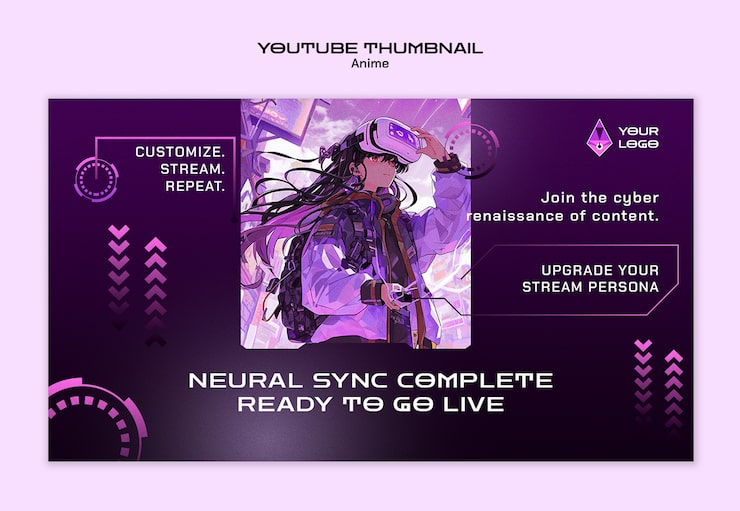Gratis PSD cyberpunk anime youtube-thumbnail for streamere