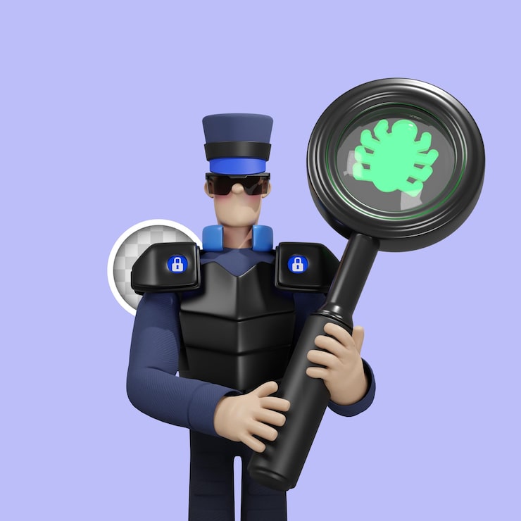 Gratis PSD cybersäkerhetskaraktär 3d-illustration