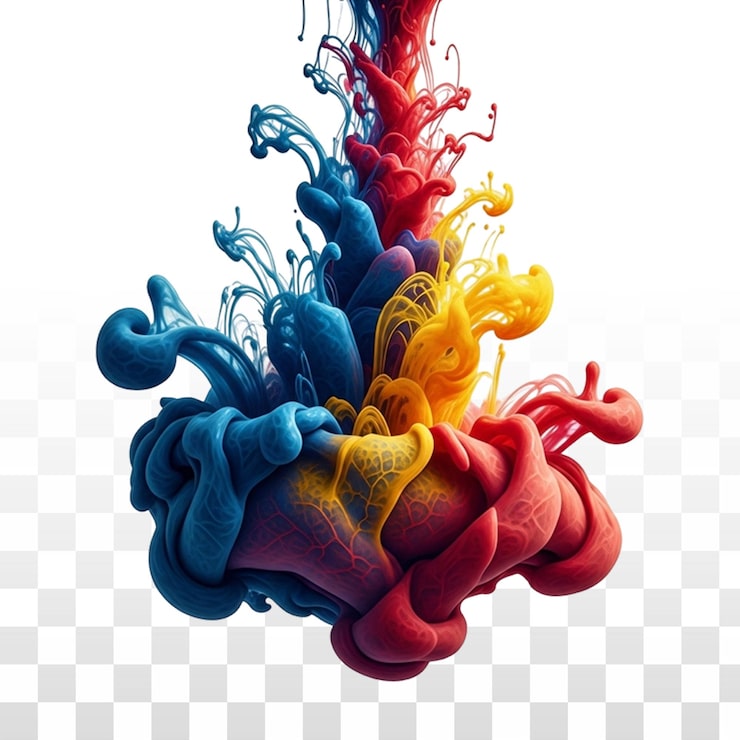 Gratis PSD dynamisk abstrakt kunst af farverig maling, der blandes under vand