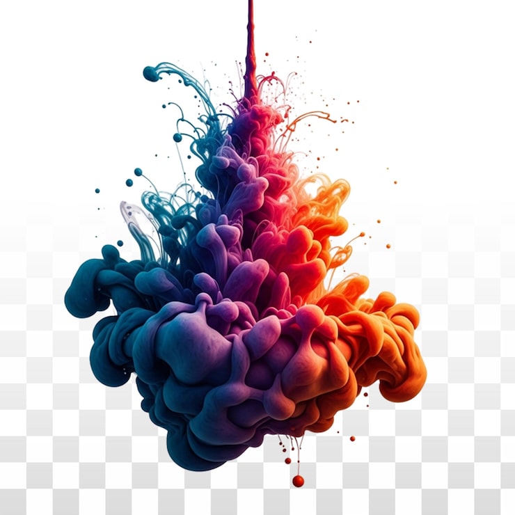 Gratis PSD dynamisk hvirvlende blæk abstrakt kunst med blå, lilla, rød, orange