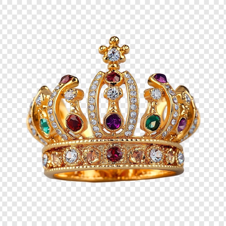 Gratis PSD en majestätisk gyllene krona prydd med flerfärgade ädelstenar