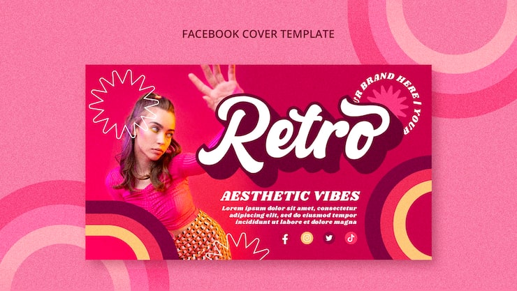 Gratis PSD facebook-forsidemal med 70-tallsestetikk