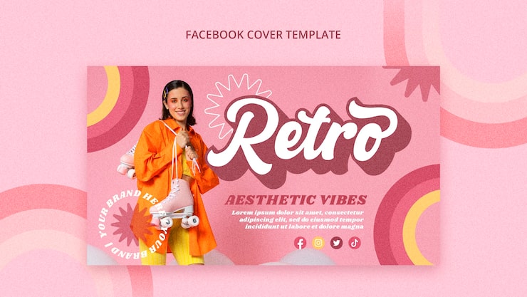 Gratis PSD facebook-forsidemal med 70-tallsestetikk