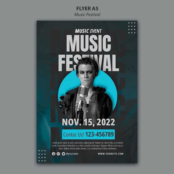 Gratis PSD flad design-skabelon til musikfestival