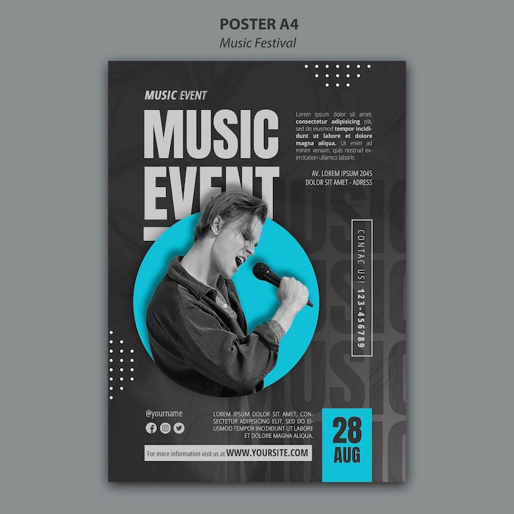 Gratis PSD flad design-skabelon til musikfestival