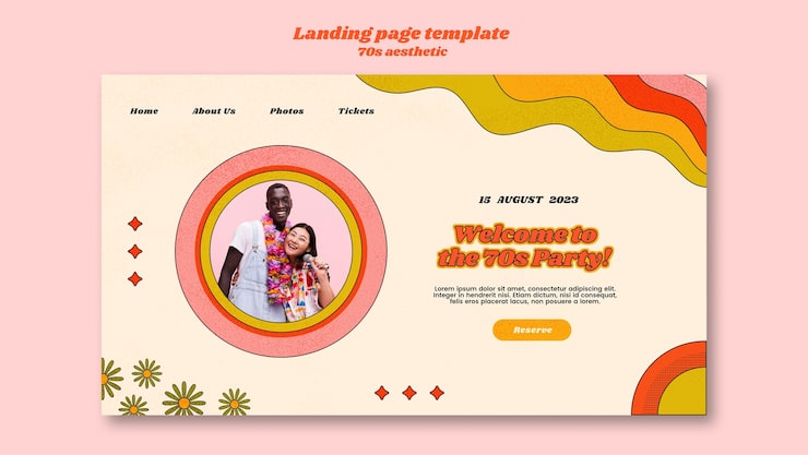 Gratis PSD flat design 70-talls estetisk landingssidemal