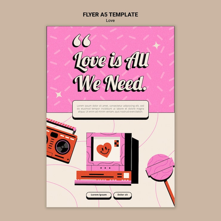Gratis PSD flatt design «love»-skrift mal