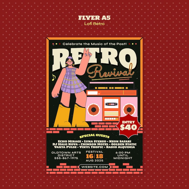 Gratis PSD flyer for retro revival musikkfestival