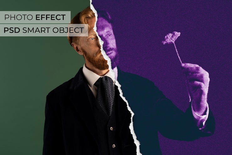Gratis PSD fotoeffekt med iturevet papir