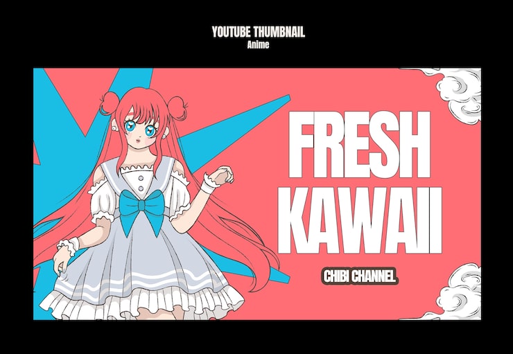 Gratis PSD frisk kawaii anime pige youtube thumbnail