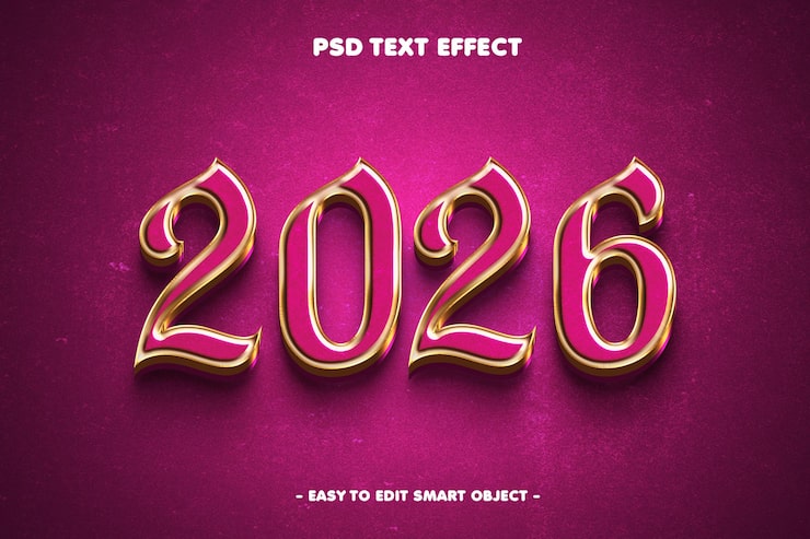 Gratis PSD godt nytår 2026 guld redigerbar teksteffekt