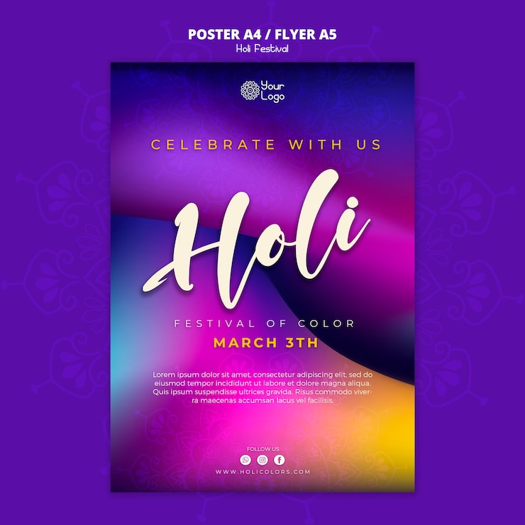 Gratis PSD gradient farverig holi festival vertikal plakat skabelon