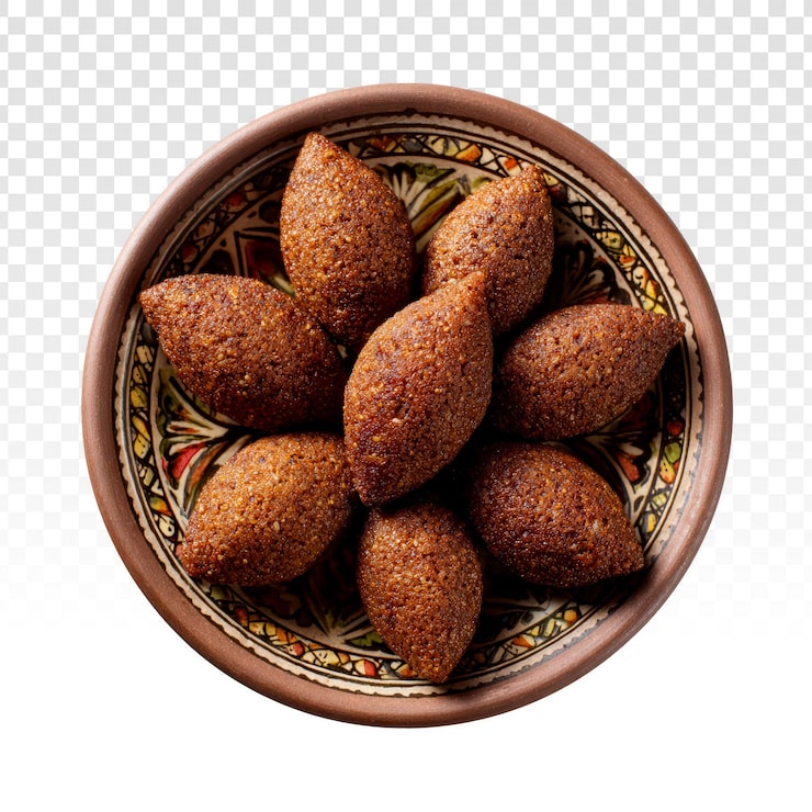 Gratis PSD gyllenbruna stekta kibbeh i en rustik dekorativ skål