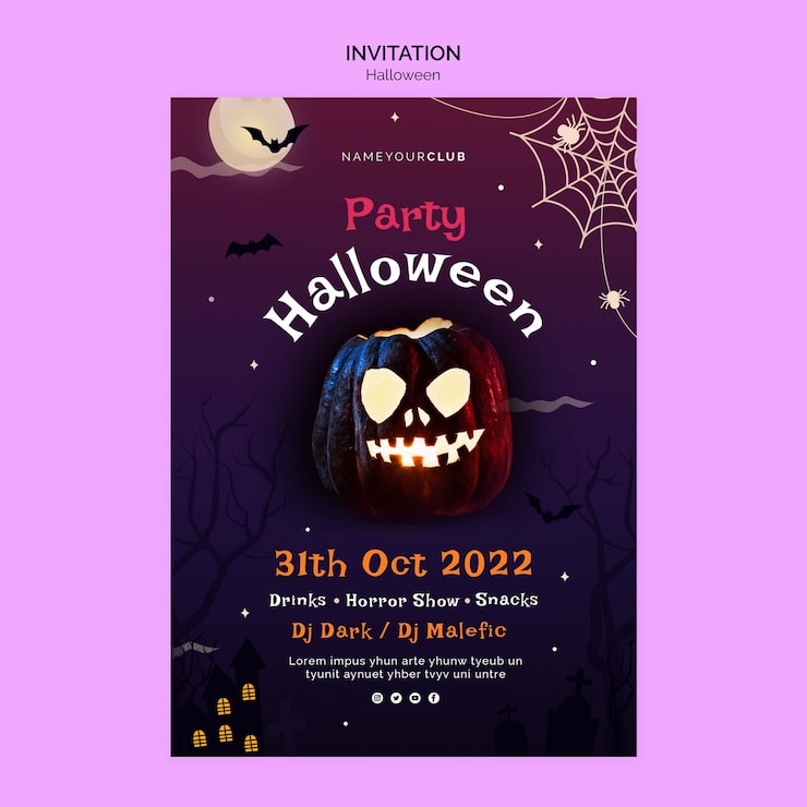 Gratis PSD halloween-inbjudningsmall med läskiga pumpor