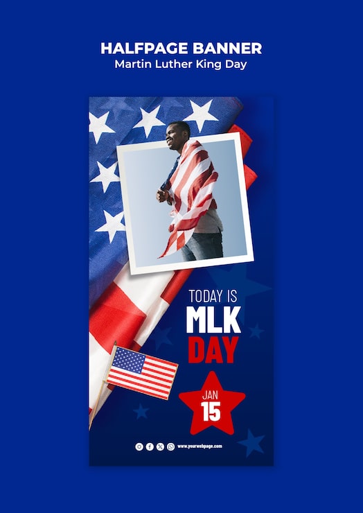 Gratis PSD halvsidesbanner för martin luther king-dagen, mall