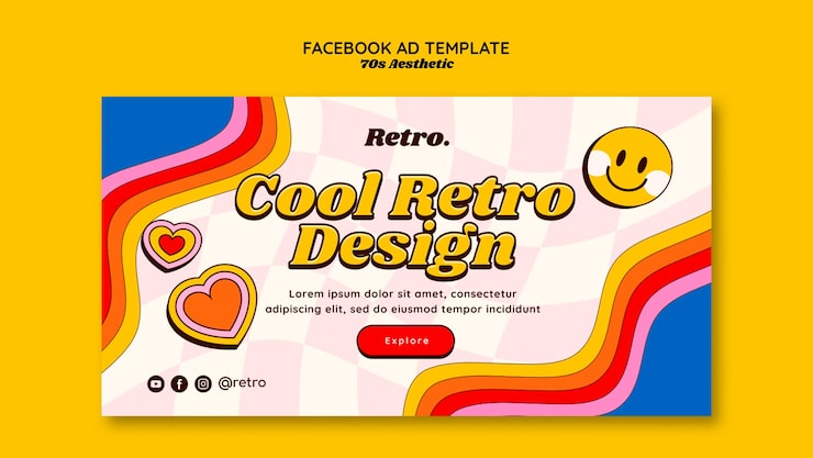 Gratis PSD håndtegnet facebook-mal med 70-tallsestetikk