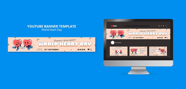 Gratis PSD håndtegnet world heart day youtube banner