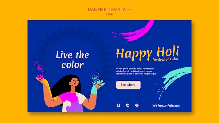 Gratis PSD happy holi festival banner skabelon