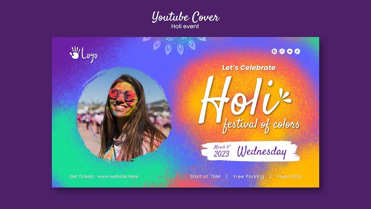 Gratis PSD holi festival-fejring youtube-cover