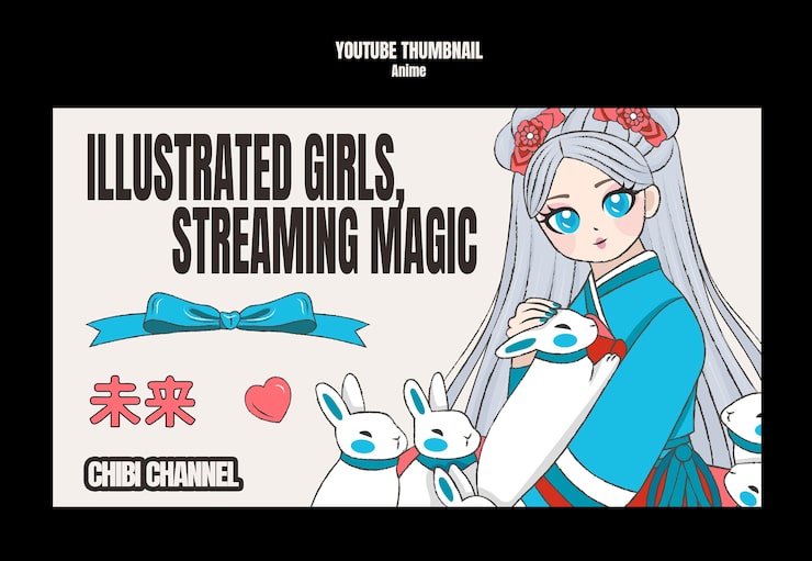Gratis PSD illustrerede piger streamer magisk anime youtube thumbnail