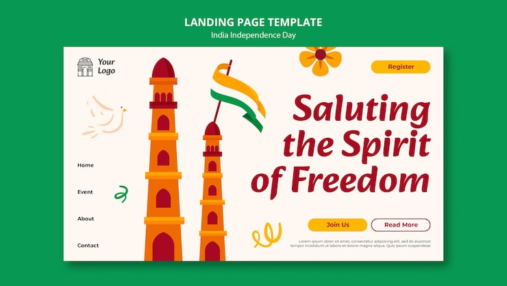 Gratis PSD indiens självständighetsdag landningssidemall