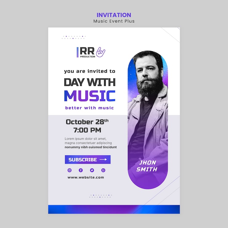 Gratis PSD invitationsskabelon til musikarrangement