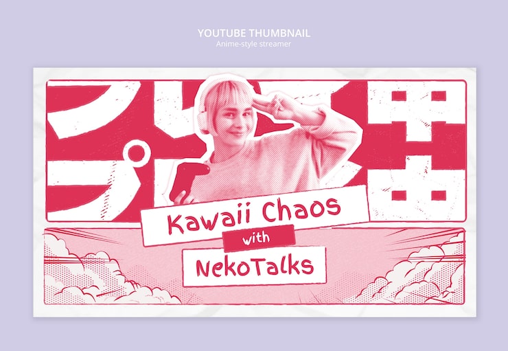 Gratis PSD kawaii-kaos med nekotalks - thumbnail for streamer i anime-stil