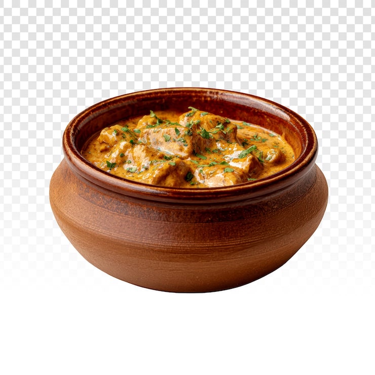 Gratis PSD krämig indisk kycklingcurry i en rustik skål