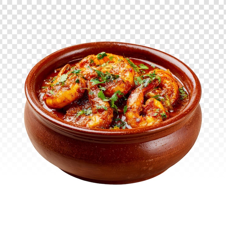 Gratis PSD kryddig räkcurry i lerskål