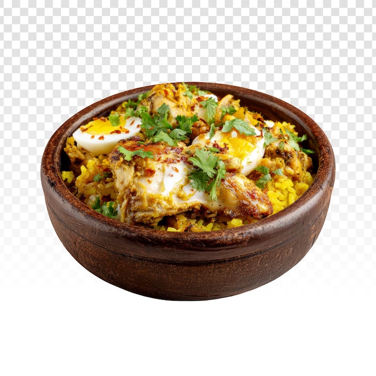 Gratis PSD kyckling- och äggbiryani i en träskål