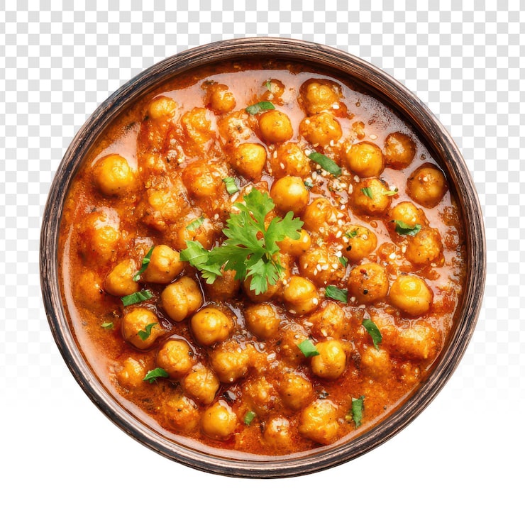 Gratis PSD läckra kikärtscurry chana masala i en skål, ovanifrån.