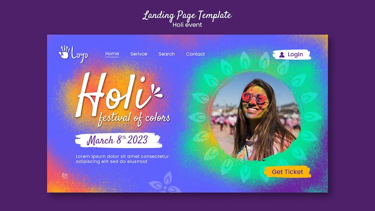 Gratis PSD landingsside-skabelon til holi festival-fejring