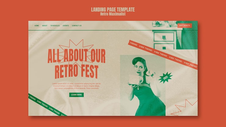 Gratis PSD landingssidemal for retro maksimalisme