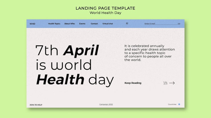 Gratis PSD landingssidemal for verdens helsedag