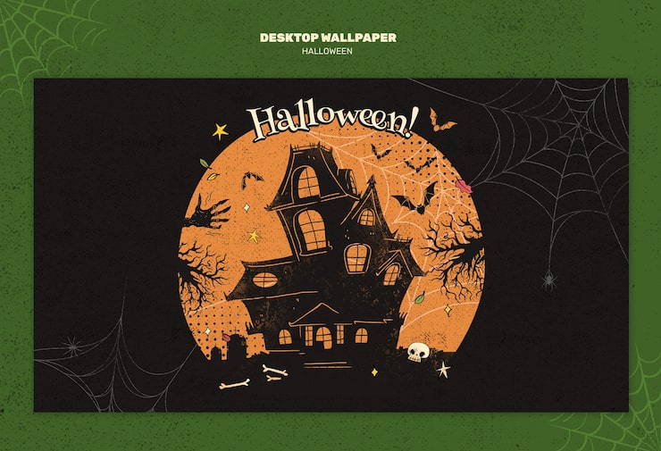 Gratis PSD läskigt halloween-hus skrivbordsunderlägg