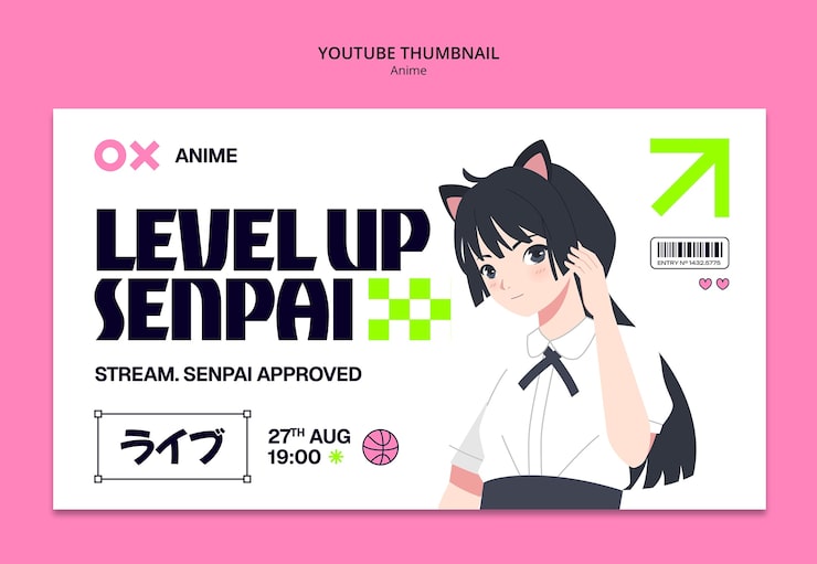 Gratis PSD level up senpai anime youtube thumbnail