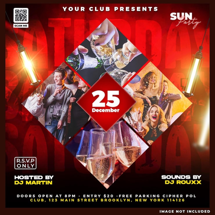 Gratis PSD lørdag dj party flyer sociale medier post