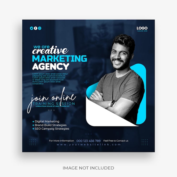 Gratis PSD mal for direktesendt webinar om digital markedsføring og innlegg i sosiale medier for bedrifter